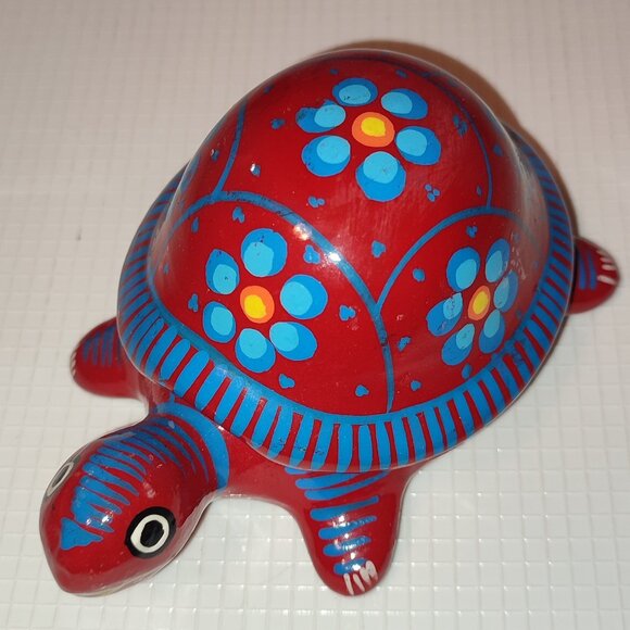 Turtle Jewelry Box Tortoise Hand Painted Mexico Collectible Vintage - Picture 1 of 9